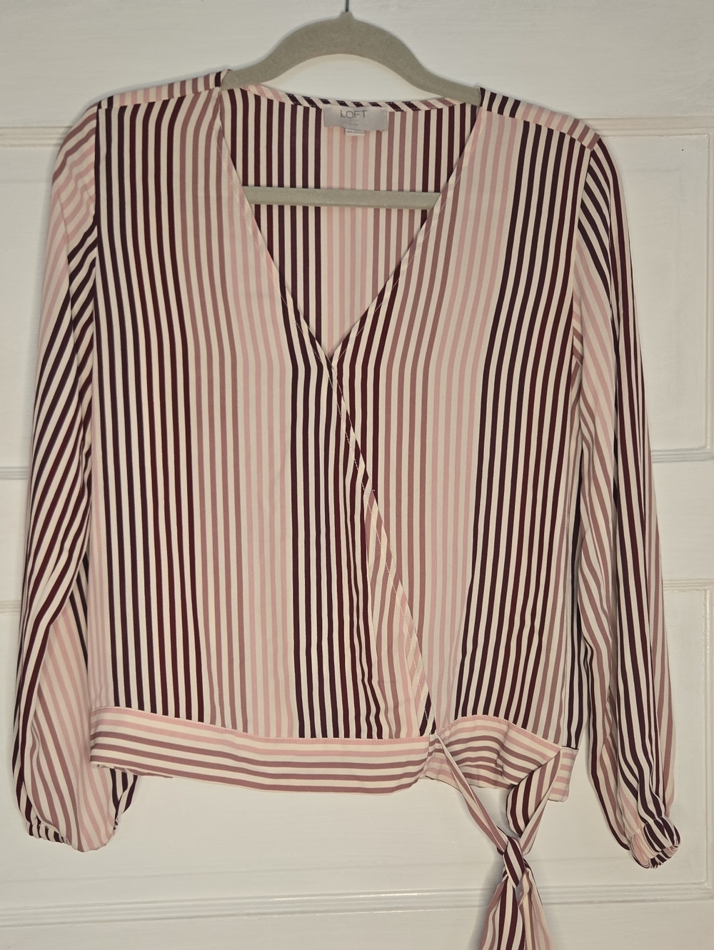 LOFT Outlet Striped Faux Wrap Tie Front Blouse Pink & Purple XS_143
